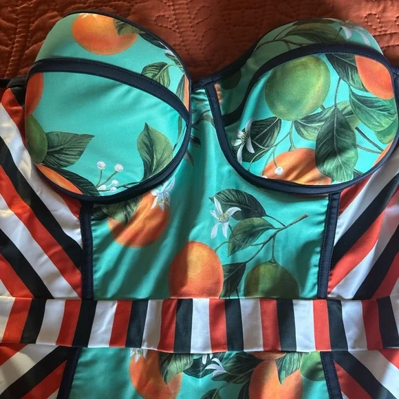 Modcloth Retro Orange and Green One Piece Swimsuit - Picture 3 of 4
